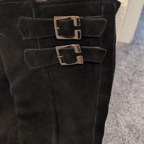 Naughty Monkey Black Suede Heeled Boots with Buckles - Picture 5 of 8